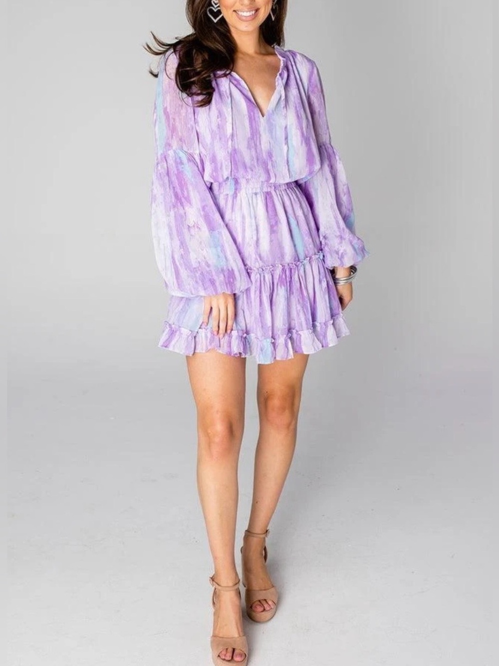 Buddy Love ZoZo Shine Bright Water Color Mini Dress Ballon Sleeves and Ruffles